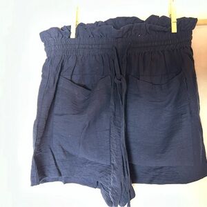 Blue High Waist Shorts with Wide Elastic Waistband